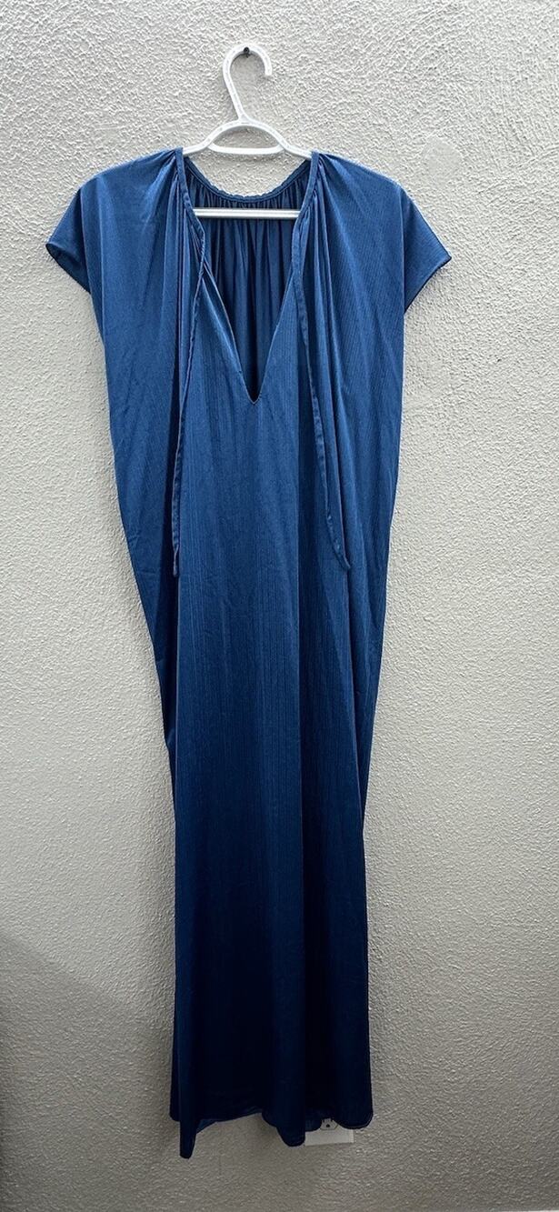 Barad & Co Womens Nightgown One Size Blue Silky Nylon Maxi Vintage House Dress